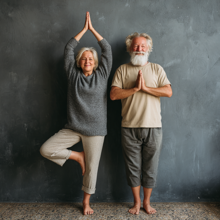 Літня людина медитує в парку